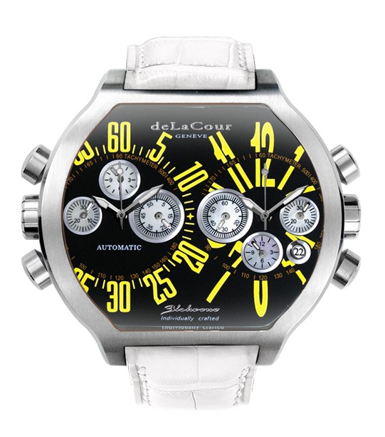 Replica DeLaCour BiChrono S2 Steel Black and Yellow WAST2129-0980 Replica Watch